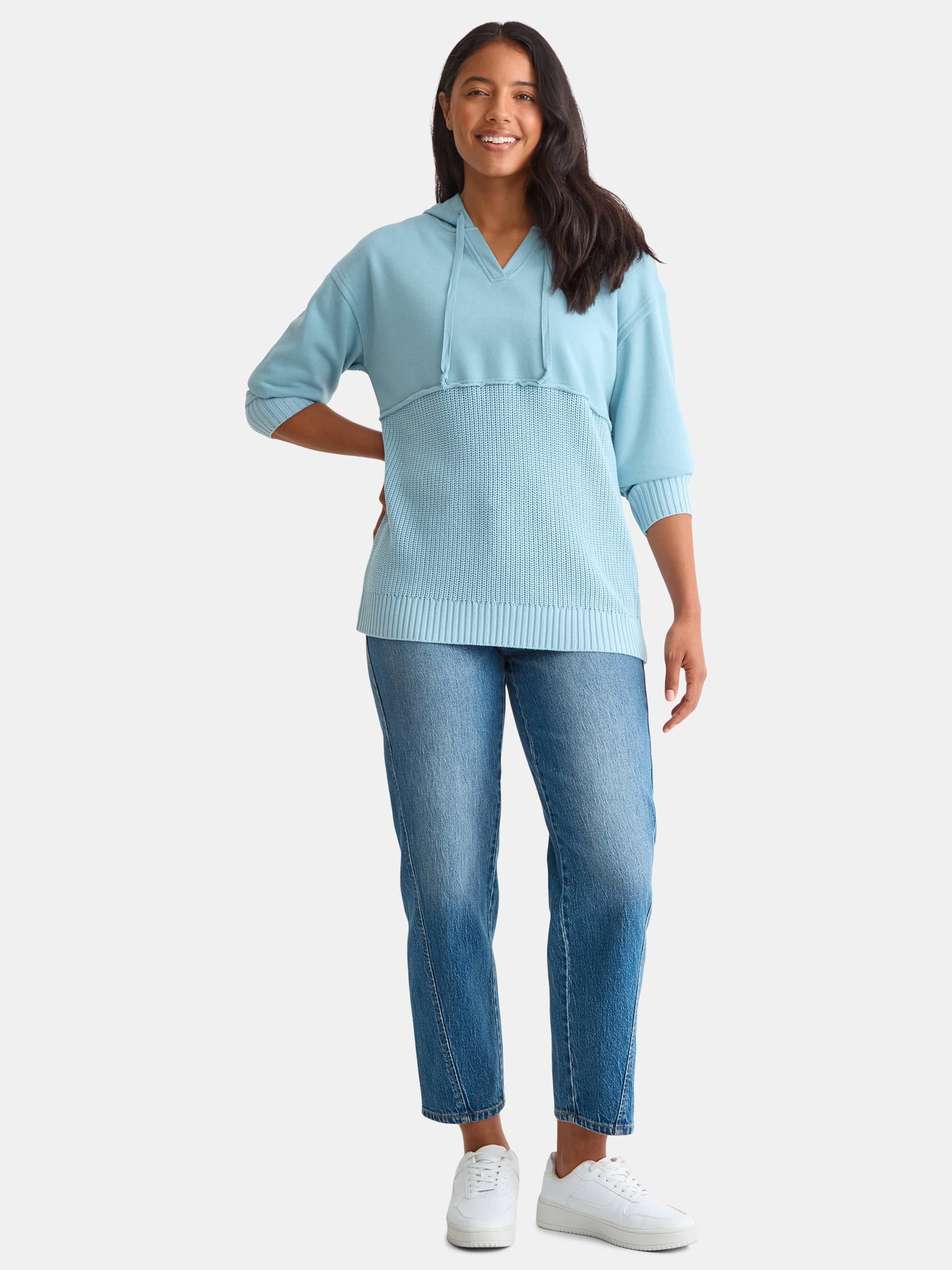 Time and Tru Women's and Women's Plus Fashion Mixed Media Hoodie, Sizes XS-4X
