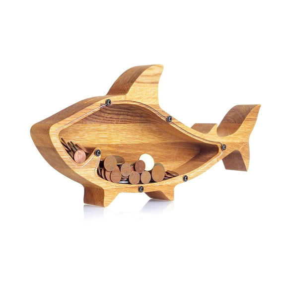 Expertly Handcrafted Wooden Piggy Bank for Boys Girls Adults | Durable Oak Wood with Organic Glass Side Wooden Coin Bank for Building Money Habits