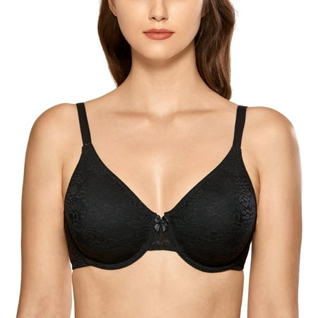 

DELIMIRA Women s Non Padded Underwire Full Coverage Sheer Lace Supportive Bra