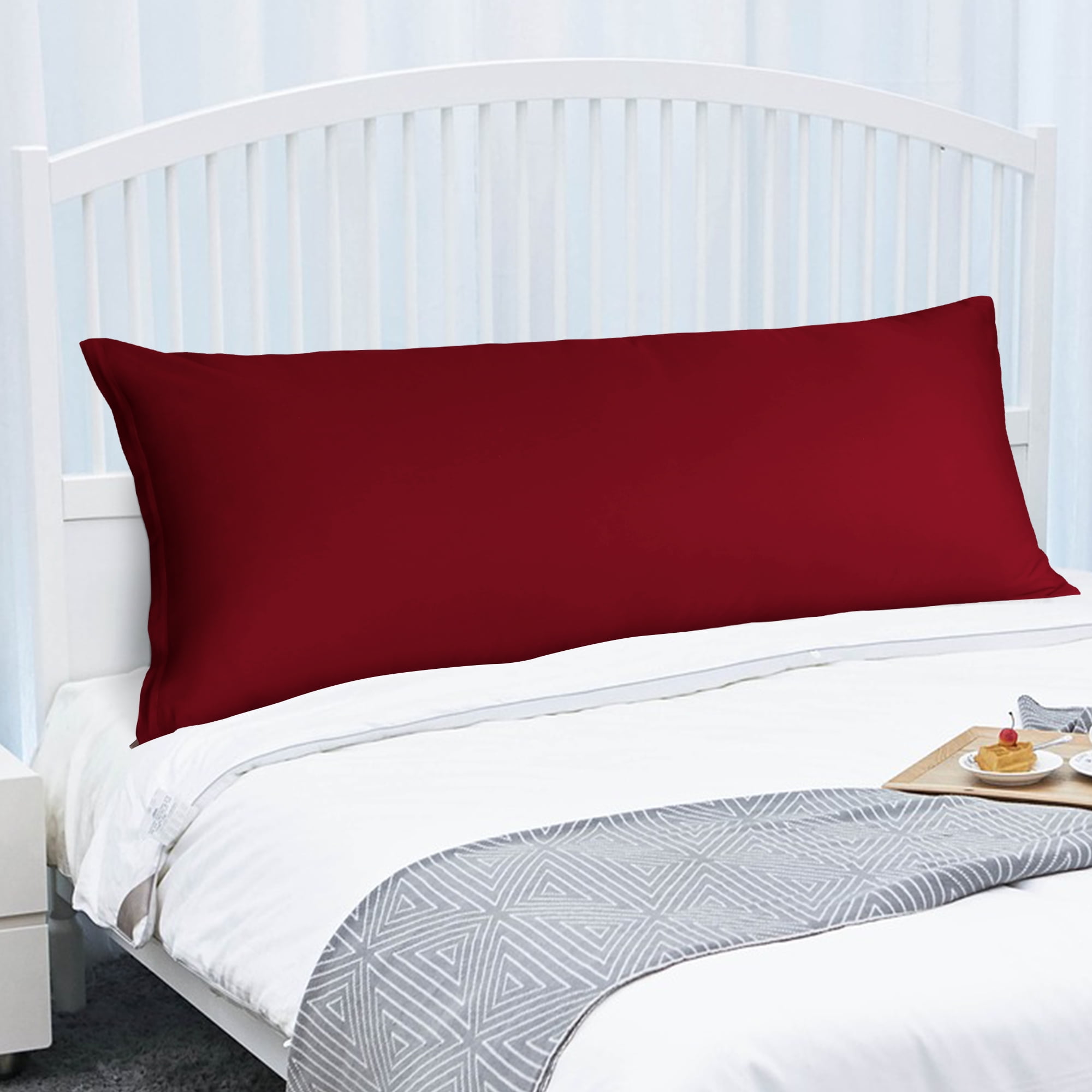 Unique Bargains Egyptian Cotton Zipper Long Body Pillow Cover Dark Red 20" x 48"
