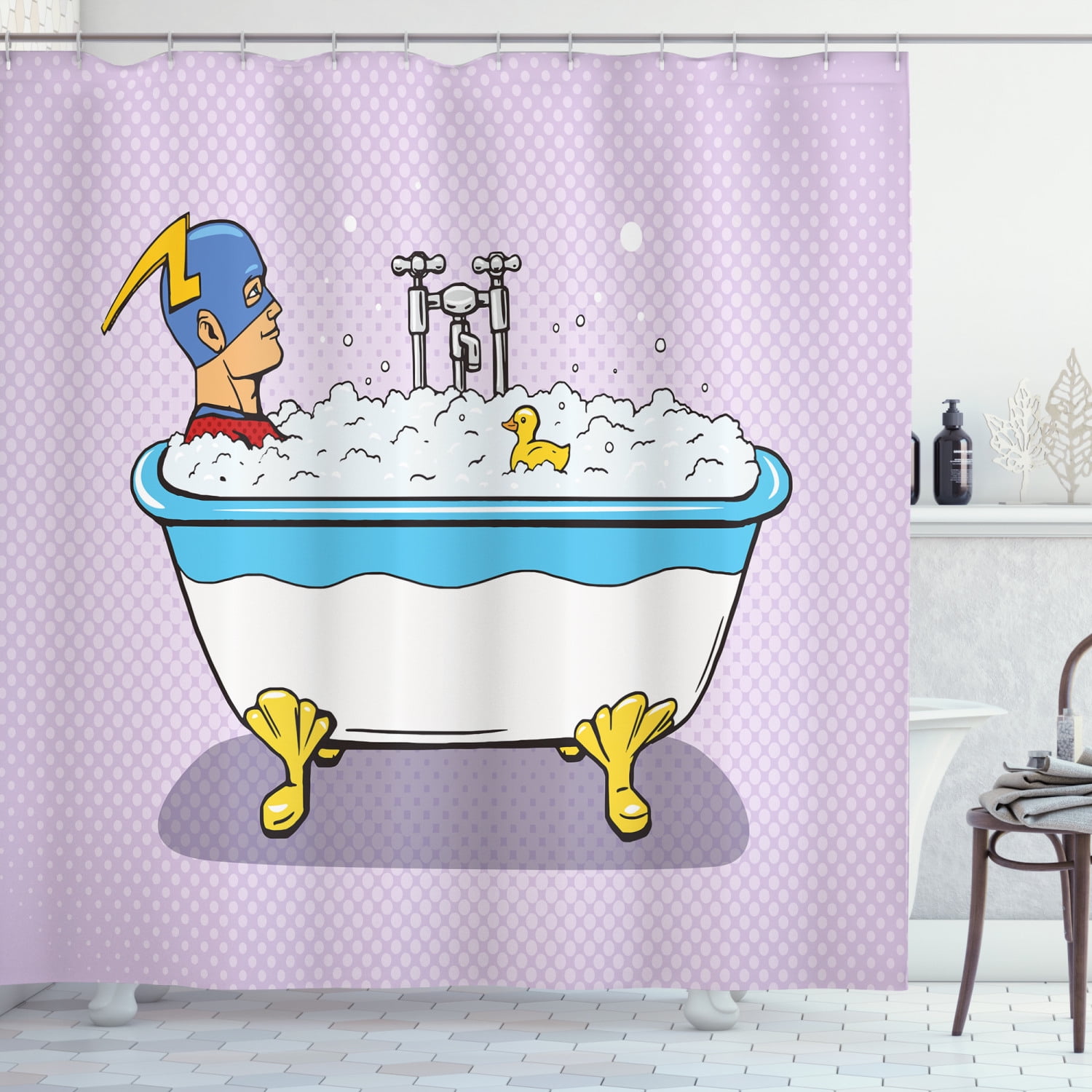 Extra Long Fabric Bath Shower Curtain including 12 Hooks Bathroom Use Ducks 