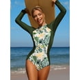 thumbnail image 3 of Women's Zip Crew Neck One Piece Swimsuit Long Sleeve UPF 50+ Rash Guard, 3 of 7