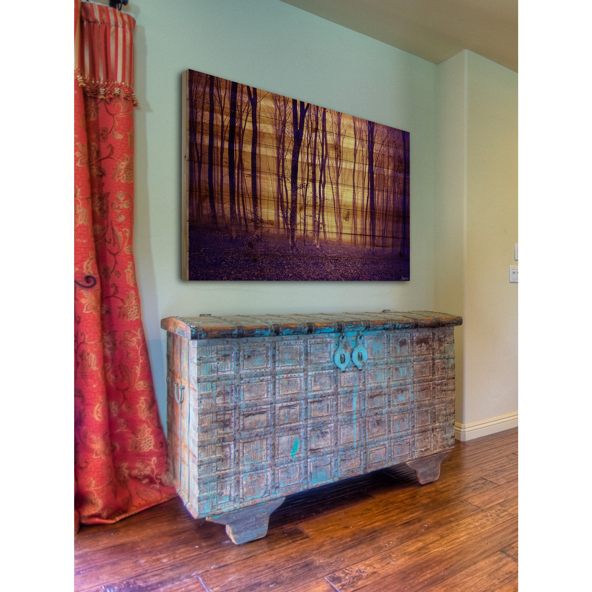 Parvez Taj "Crimson Forest" Painting Print on Natural Pine Wood