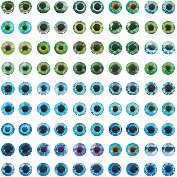 100Pcs Glass Eyes Cabochons 8mm Mixed Style Eyes Flatback Dome Cabochons Half Round with Pattern for Art Props Christmas Photo Cameo Pendant Jewelry Making