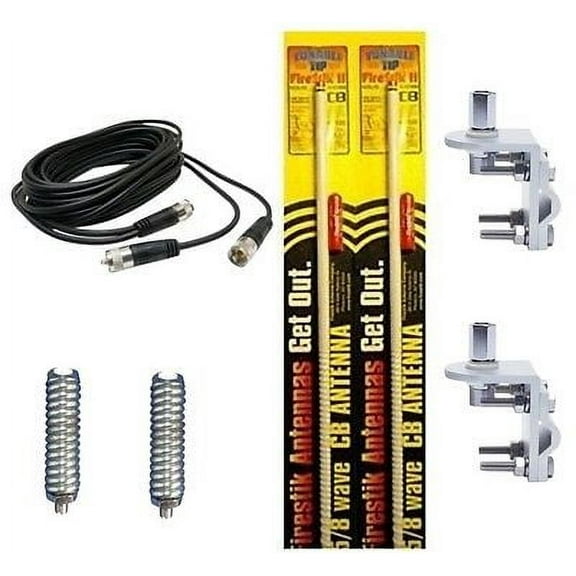 NEW 2 FIRESTIK 2 FS3 W 3FT WHITE CB ANTENNAS, 12FT DUAL COAX, MOUNTS & SPRINGS