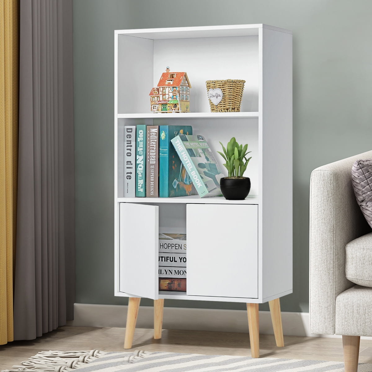 3 Shelf White Bookcase Storage Shelves Organizer Home Office Furniture Bookshelf 