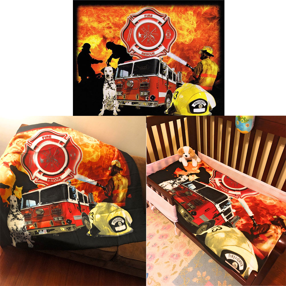 Firefighter Fire Rescue Firemen Dog Fire Truck 50x60 Throw Soft Fleece Blanket