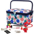thumbnail image 1 of Sewing Basket with Sewing Kit Needles Thread Pins Scissors and Notions Boho Fan Print, 1 of 9