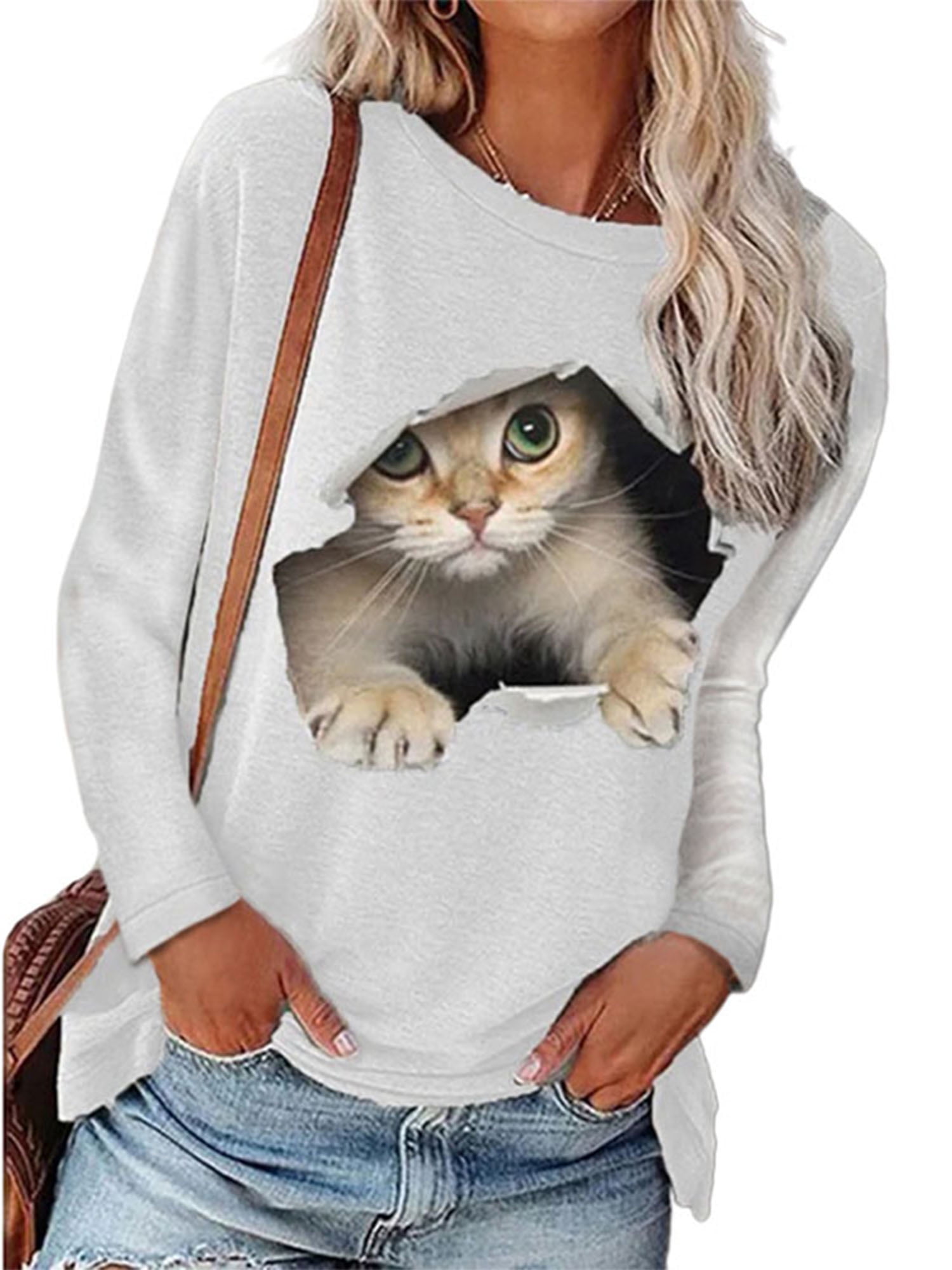 Women Long Sleeve 3D Animal Print Pullover T shirt Ladies Loose Casual Tops NEW 