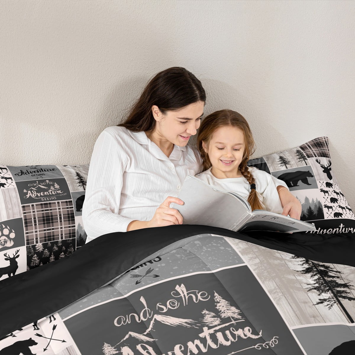 Buffalo Patchwork Queen Size Bedding Set, Hunting Bear Deer Comforter Set Teens Adult Bedroom, Rustic Farmhouse Grid Claw Bedding Comforter Sets Adventure Camping Quilt With 2 Pillow Cases
