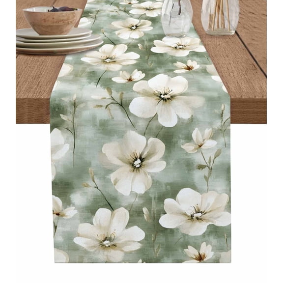 Table Runner 70 Inch Long - Spring Garden Blossom White FloralDecorative Table Scarf,Watercolor Flower LeavesDining Table Runners for Wedding Party Kitchen Dining Tables