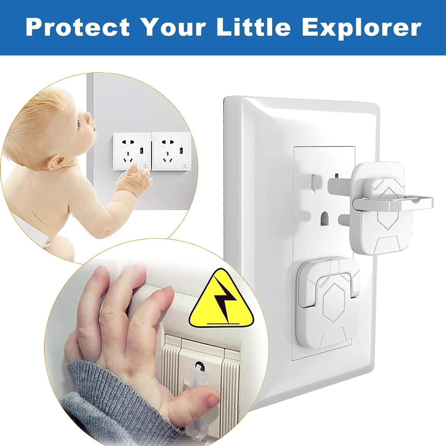 Plug Protector Units, Electrical Contact Protectors, 50pcs-2 and 3 Hole, Child Safe Plastic Covers, With Hidden Handle for Family and Office (A)