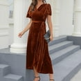 thumbnail image 2 of XFLWAM Women's Boho V Neck Ruffle Floral Wrap Maxi Dress Velvet Long Sleeve Bridesmaid Wedding Dresses Long Flowy Party Evening Dress Gold L, 2 of 5