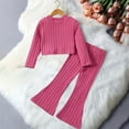 thumbnail image 4 of Girls Fall Outfits Girls 2 Piece Sets Long Sleeve Thermal Shirt Set Flare Pants Fall Outfit Girls Clothes Hot Pink 5 -6, 4 of 5