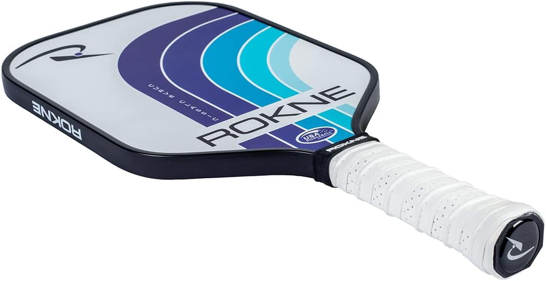 Rokne Curve Classic Fiberglass Pickleball Paddle Long Handle Racket with Pro Grit Texture and Cover, Deep Sea
