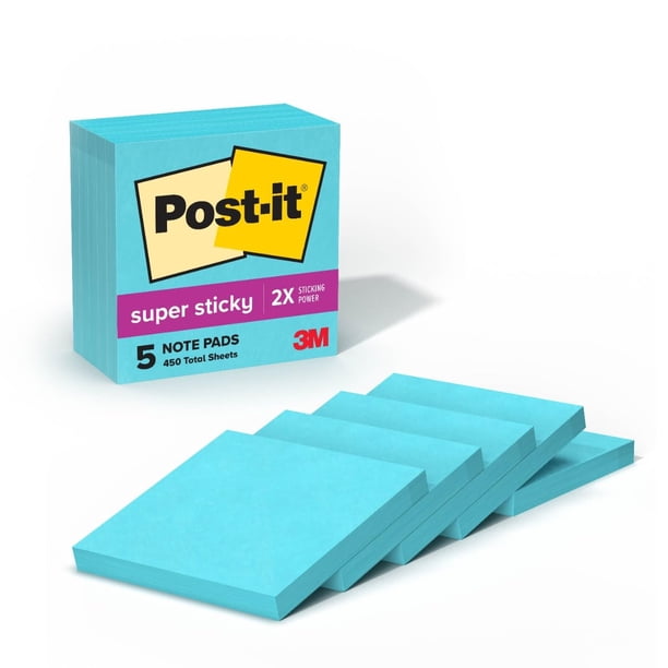 Sticky Notes Post-it Super Sticky, 3 x 3 pulgadas, 5 blocs, color aguamarina