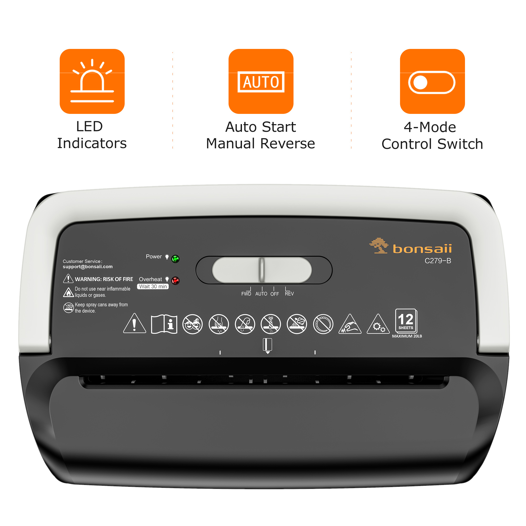 Bonsaii 12-Sheet Cross-Cut Paper Shredder with 5.4 Gallon Bin photo 3