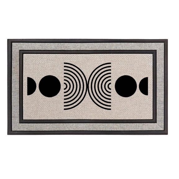 Outdoor Indoor Doormat 18" x 30" Gray/Beige/Black Rubber Backed Door Mat Mid Century Modern Circles