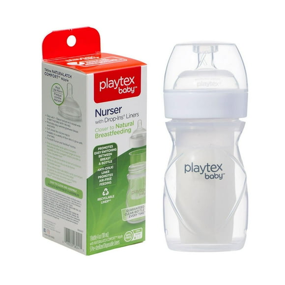 Biberon anti-colique Playtex Baby®, sans gaz, avec 5 doublures jetables pré-stérilisées, plus proche de l'allaitement, 4oz, 1 unités