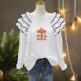 thumbnail image 5 of Yteetum Christmas Sweatshirt for Women Oversized Crewneck Pleated Ruffle Trim Drop Shoulder Pullover Hoodless Sweatshirts Womens Casual Xmas Graphic Print Round Neck Loose Lantern Sleeve Sweatshirts, 5 of 7