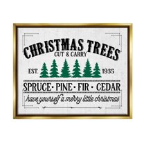 Stupell Industries Christmas Trees Vintage Sign Graphic Art Metallic Gold Floating Framed Canvas Print Wall Art, Design by Lettered and Lined