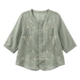thumbnail image 6 of Cotton Linen T Shirts for Women Elbow Length Sleeve Tops Womens Button Down Crew Neck Summer Fall Tshirts, 6 of 6
