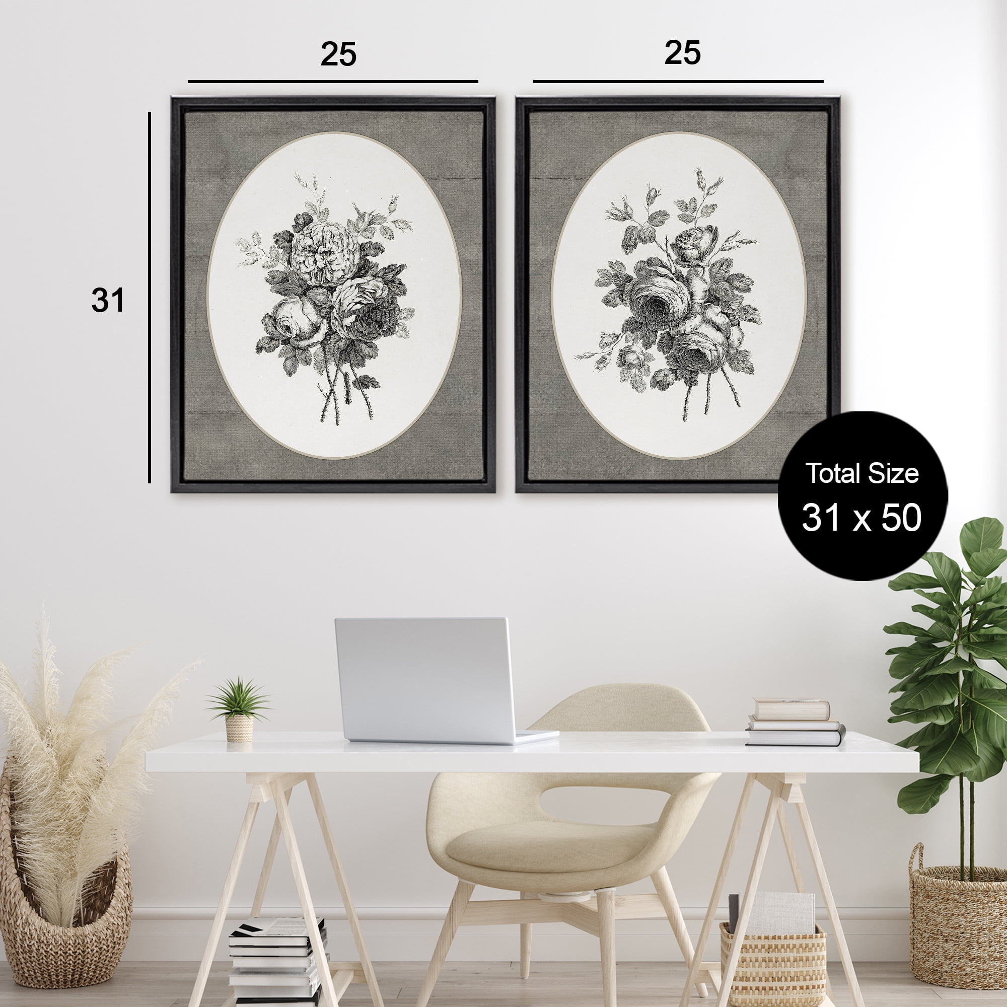 Vintage Petal Bundle Details 2 Piece Black Framed Floater Canvas Set, design by Lettered and Lined