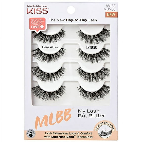 Kiss Lash Couture Fake Eyelashes Multipack, Bare Affair, Black 4.0 pr Pack of 2