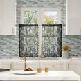 thumbnail image 3 of Bazaahm Kitchen Curtain and Valance Sets Farmhouse Black Lace Short Sheer Curtains Floral Rod Pocket ,24"L x 28"W,Set of 2, 3 of 5