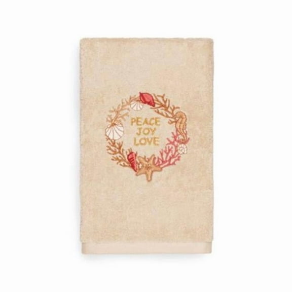 Linum Home Peace Embroidered Beige Christmas Turkish Cotton Hand Towel