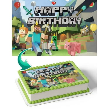 SugarMeLicious Minecraft Pixel Edible Cake Image Topper, Personalized 1/4 Sheet Birthday Cake Banner for Parties