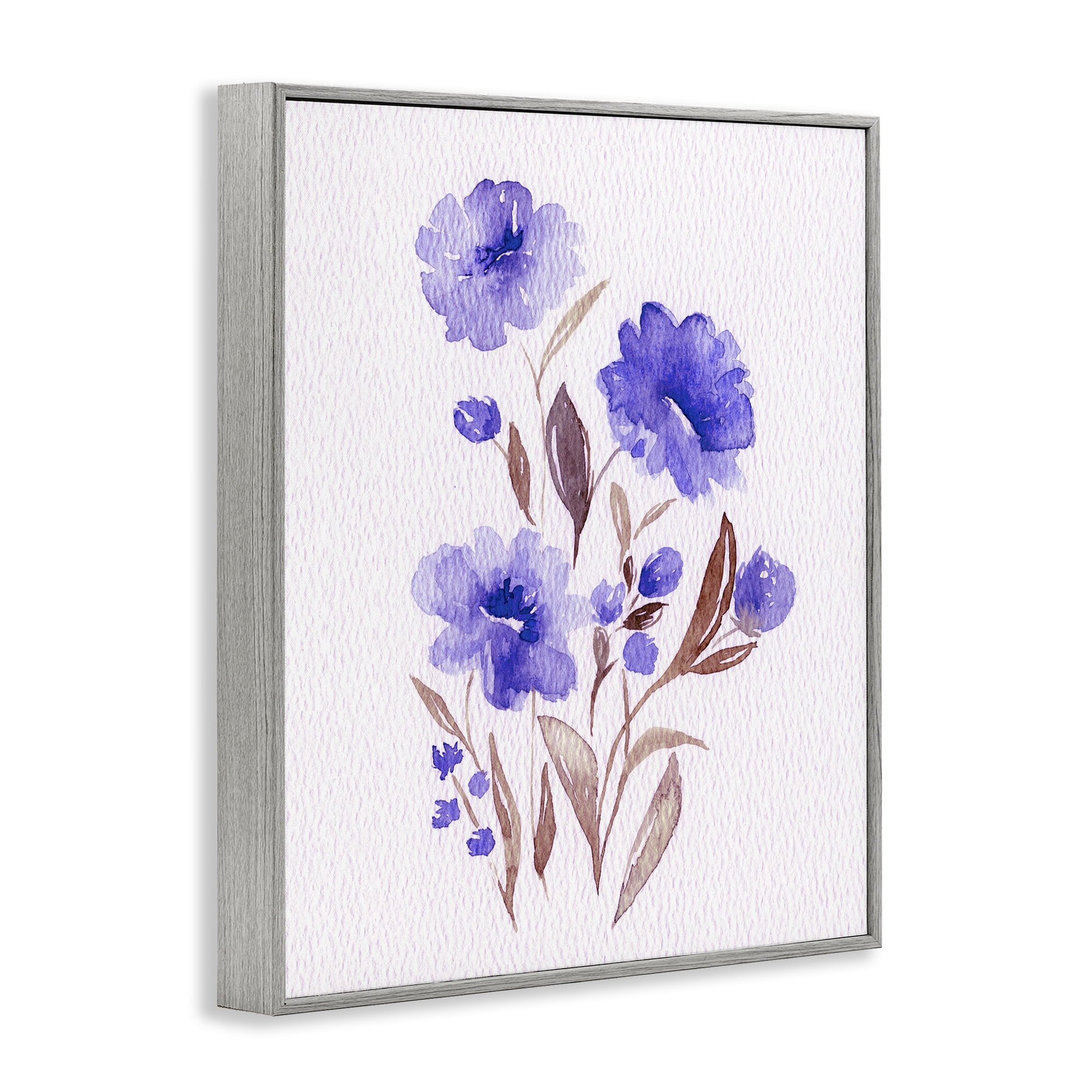 Stupell Industries Watercolor Purple Blossoms Gray Framed Giclee Art, design by Leah Noel Art