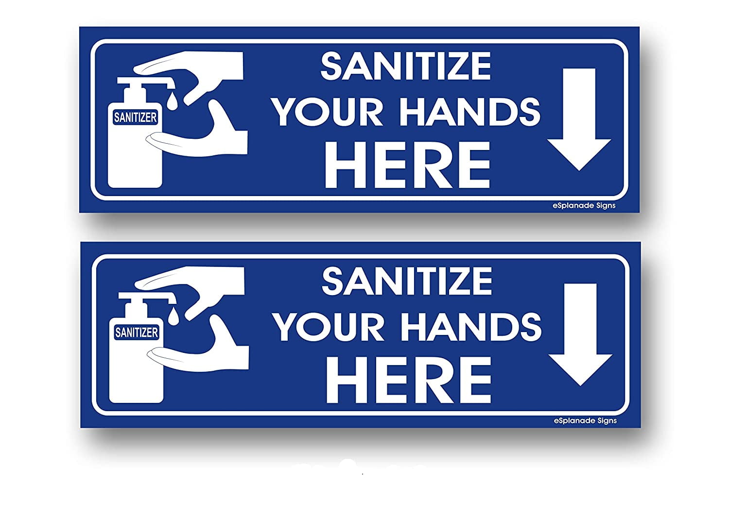 ESplanade - 2 Adesivi Sanitize Your Hands Here - 20,3 X 15,2 Cm - Vinile Autoadesivo Per Interni/Esterni, Resistente Alle Intemperie - Per Negozi E Uffici