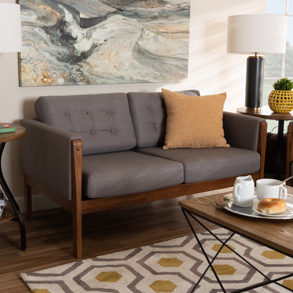 Baxton Studio Lenne MidCentury Modern Gray Fabric Upholstered Walnut