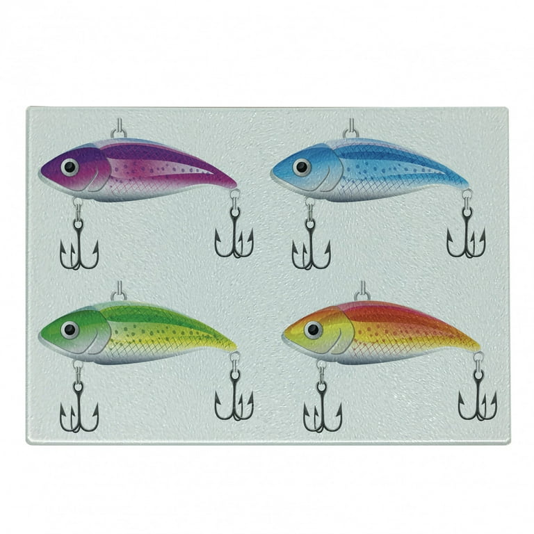 Fishing Cutting Board, Composition of Fishing Lures in Trout Shape Trap for  Sea Mammals Creatures Picture, Decorative Tempered Glass Cutting and  Serving Board, Small Size, Multicolor, by Ambesonne 