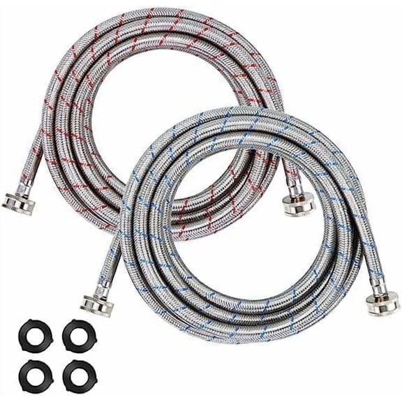 15ft LONG Washing Machine Hoses UPGRADE by- Braided Stainless Steel Washer Hoses - Hot and Cold Water Lines 3/4'' Standard Interface -Burst Proof Leak Free Hose (2 Pack) - 10 YEARS GUARANTEE$$
