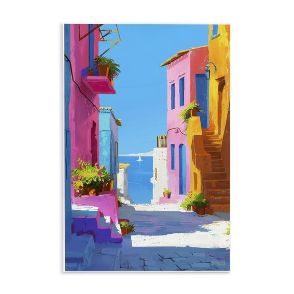 Stupell Industries Coastal Town Buildings Buildings & Architecture Painting Unframed Art Print Wall Art, 10 x 15