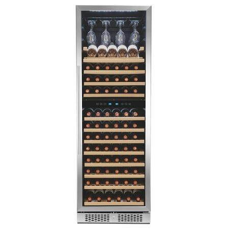 AKDY 121-Bottle Touch Panel Dual Zone Wood Shelf Freestanding Compressor Wine