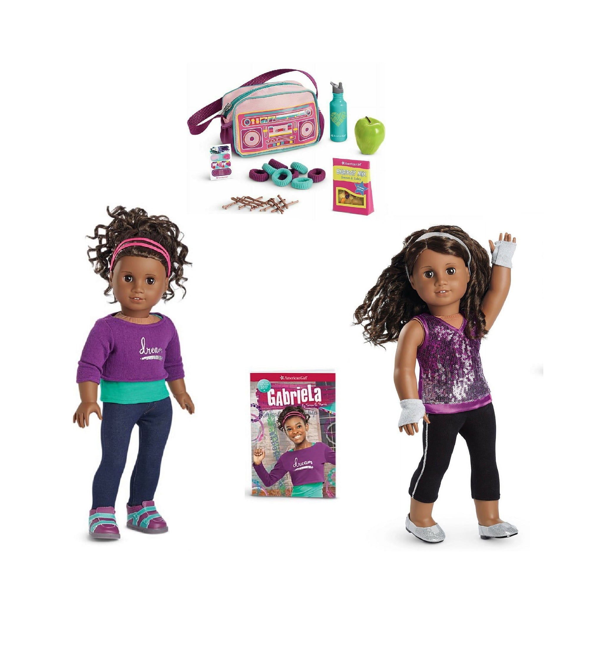 American Girl Doll Gabriela Set 18" Doll and Book with Sparkly Sequins Outfit and Accessories