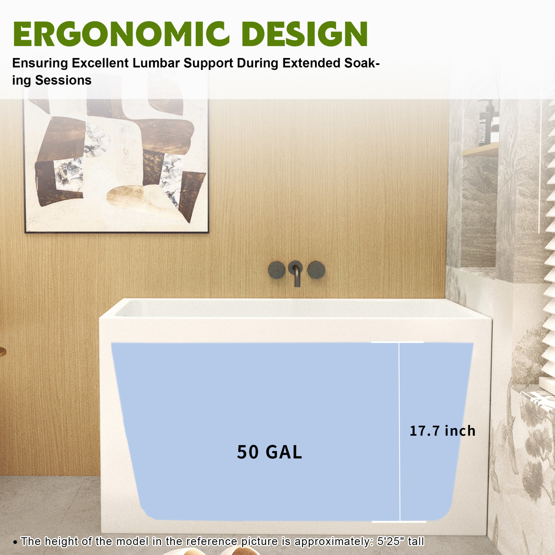 Noble House 43" Acrylic Freestanding Soaking Bathtub with Pop-Up Overflow Drain, Gloss White