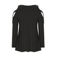 thumbnail image 6 of JSKUAMR Women's Cotton Long Sleeve Cold Shoulder Loose Tops Casual Tunic Shirts Solid Comfy Flowy Pullovers Blouses Black,M, 6 of 6