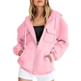 thumbnail image 2 of DHFJKG Plus Size Hooded Jacket For Women Solid Color Zip Up Casual Outerwear With Pockets And Drawstring Warm Sportswear Long Sleeve Streetwear Stylish Coats, 2 of 3