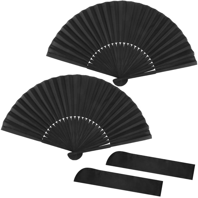 Abanicos de mano plegables de 4 piezas, abanicos de mano de seda negra Abanico de mano plegable de madera Abanico de mano chino con una bolsa Sincero Hogar