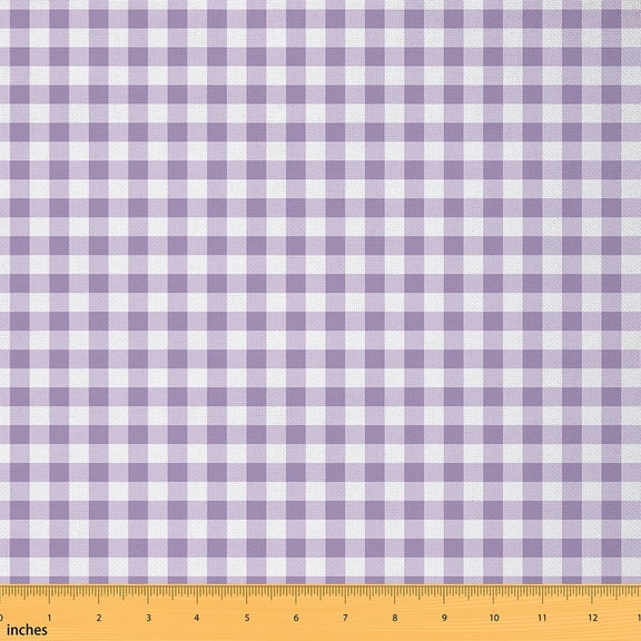 Homewish Vintage Checkered Teens Fabric by the Yard 1 Yard, Square Rectangle Abstract Room Decor Fabric by the Yard, Chic Purple Plaid Sewing Fabric, Breathable Home Decor