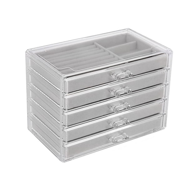 Organizador de Joyas con 5 Cajones Joyero de AcríLico Transparente Regalo Soporte de ExhibicióN de Aretes de Terciopelo Apilable