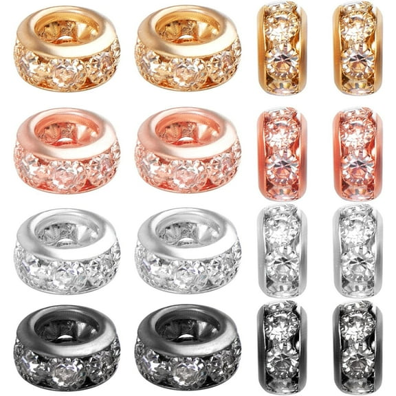40pcs 4 Colors Crystal Rhinestone European Beads Large Hole Rondelle Spacer Beads Loose Beads for European Bracelet Snake Chain Jewelry Making Findings, 10 mm x 5 mm, Hole: 6 mm