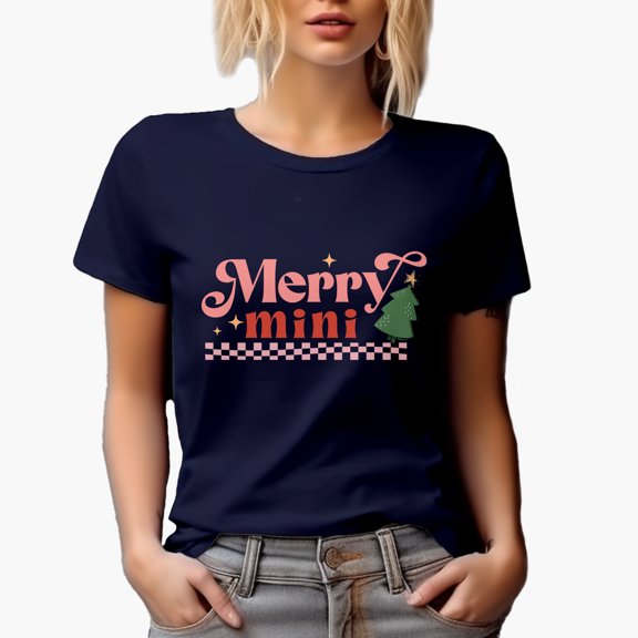 Retro Merry Mini Magical Holiday Season Gift Idea, Navy Blue T-Shirt, Small