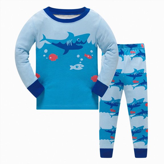 YDFCWXW Pajama Sets Long Sleeve Top Pants Soft Cotton Sleepwear 2 Pjs Set Casual Pull-on Closure Unisex (Sky Blue, 4-5 Years)