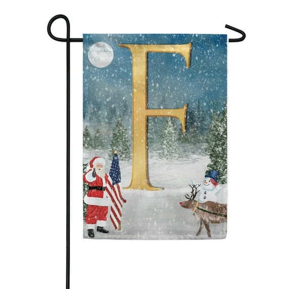 America Forever Monogram Christmas Garden Flag Letter F 12.5 x 18 inch Double Sided USA Patriotic Snowman and Santa Christmas Holiday Yard Outdoor Decoration
