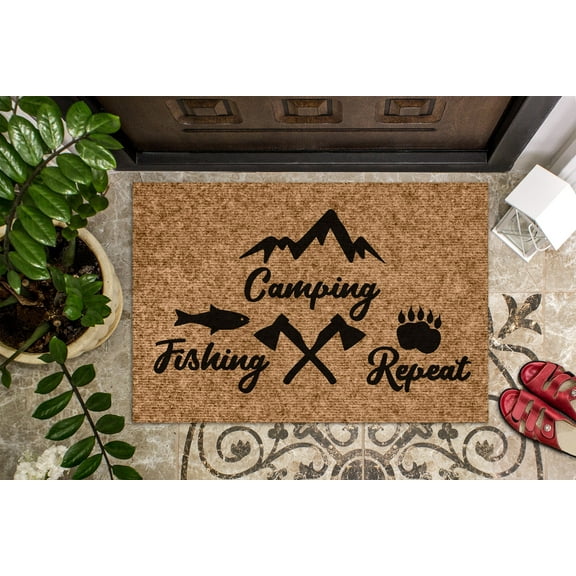 Camp Fish Repeat | Camping Gift | Camping Welcome Mat | Custom Door Mat | Camper Decor | Camper Doormat | Happy Camper | Cute | Family
